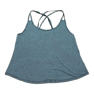 Strappy Tank Top Womens Small Black Micro Stripe Crisscross Back Activewear Yoga